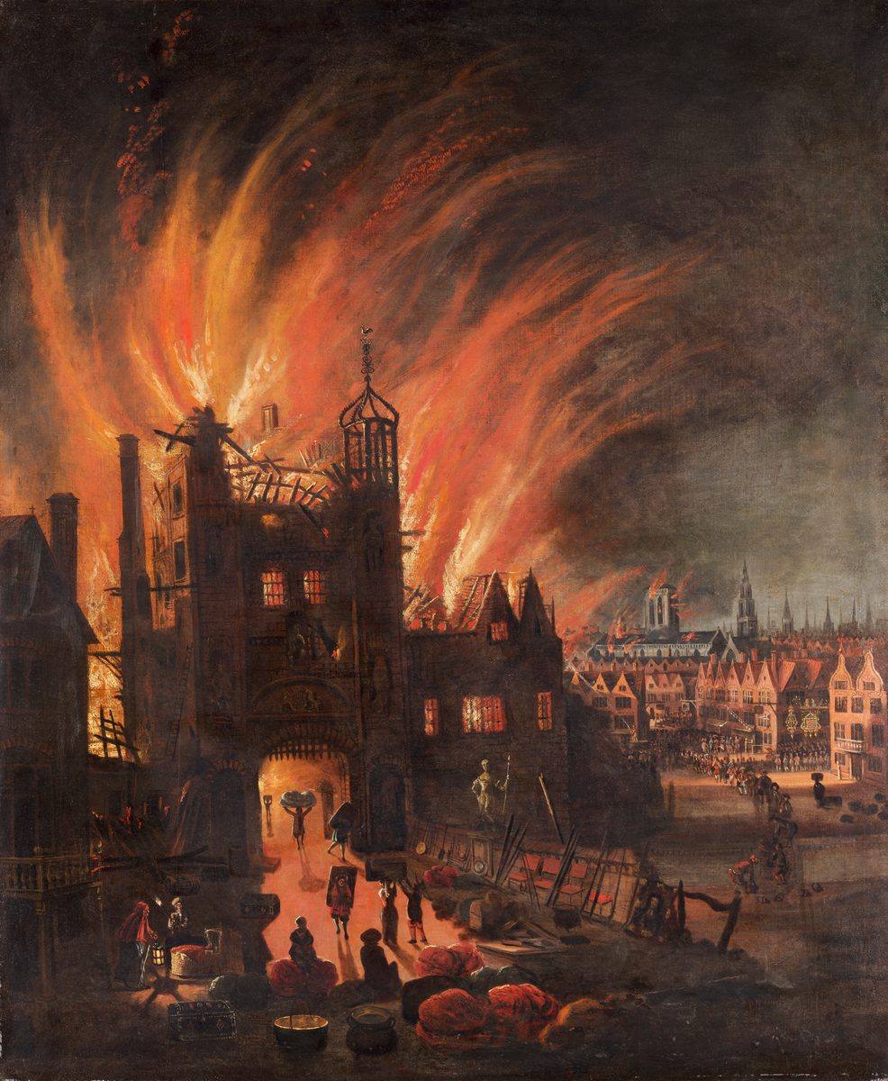 Le Grand Incendie de Londres, avec Ludgate et l’ancienne cathédrale Saint-Paul, Anonyme, vers 1670