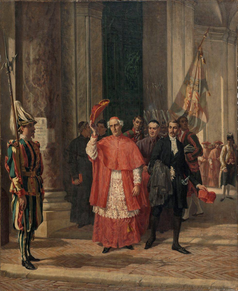 Cardinaux sortant du Vatican par la porte des Suisses, après une audience du Saint-Père, Auguste Dutuit, 1867