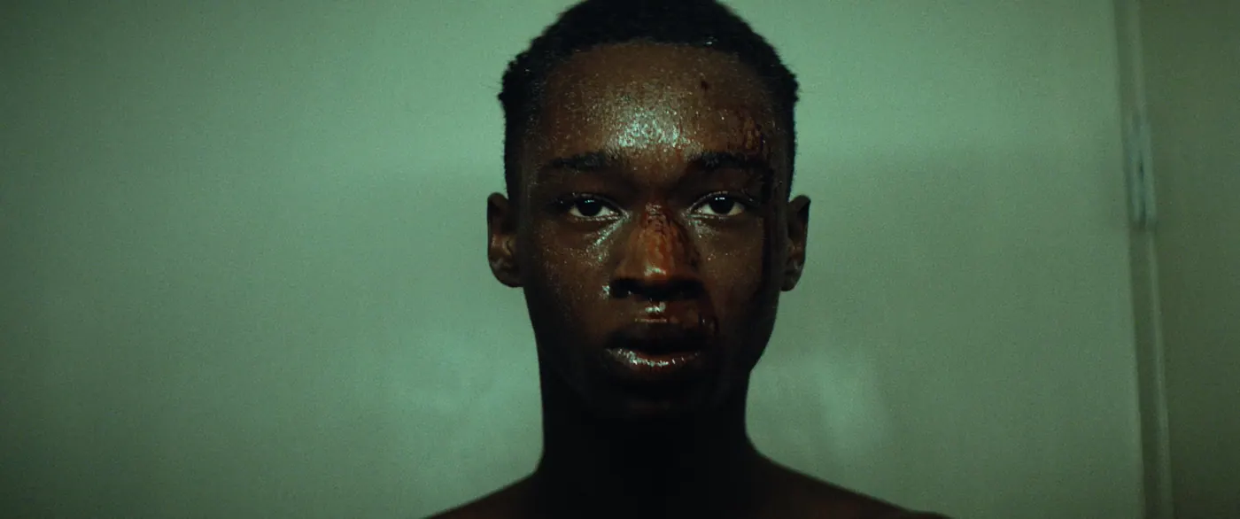 Moonlight (2016), Barry Jenkins — gros plan, intérieur, un personnage, lumière froide : sang, torse nu