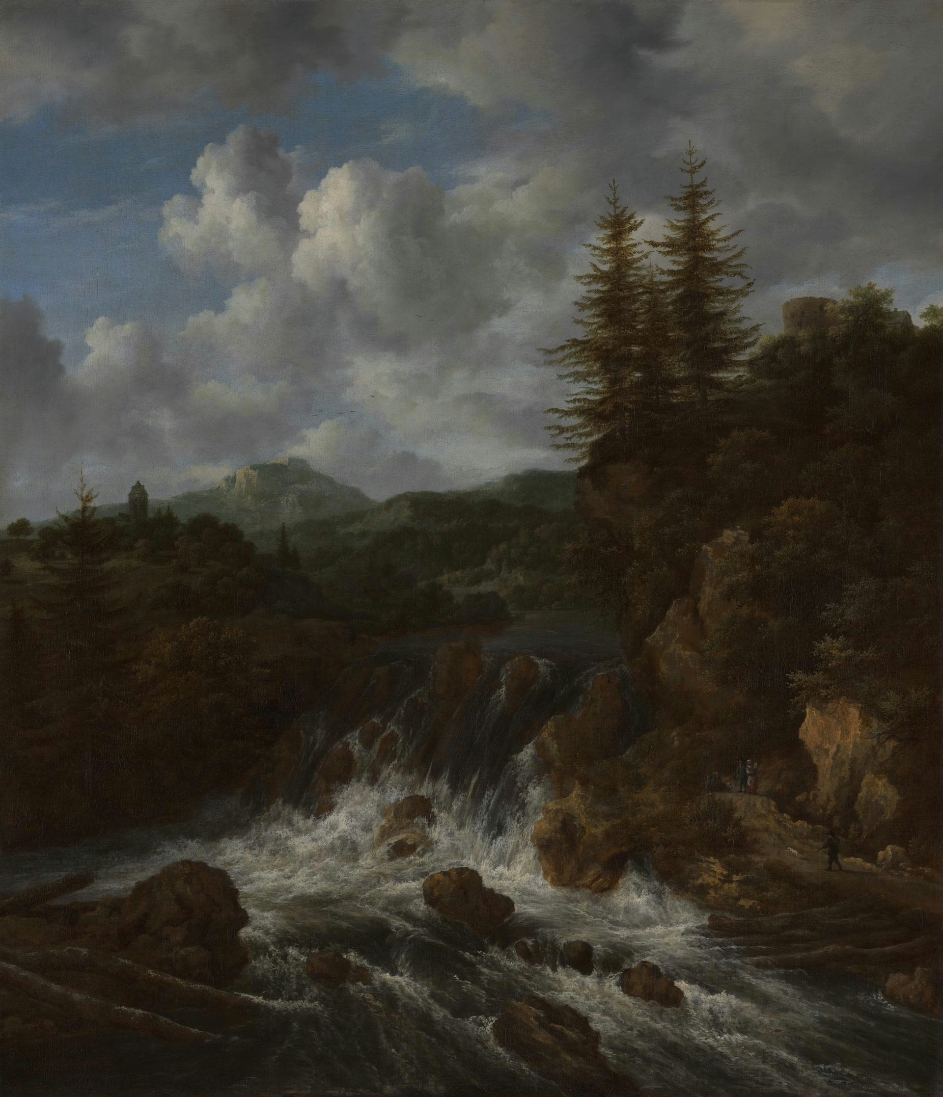 A Landscape with a Waterfall and a Castle on a Hill, Jacob van Ruisdael